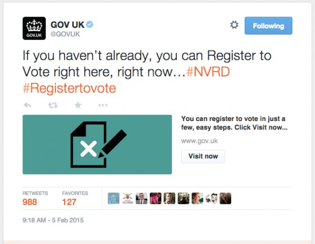 Register to vote tweet with 973 retweets (at time of tweet)