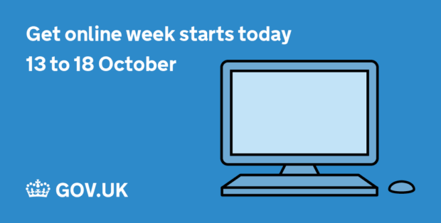 Graphic depicting an illustration of a computer and reminding users that "Get online week starts today"