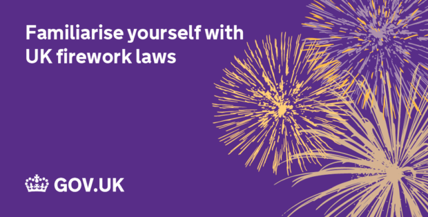 Image of firework with the words 'Familiarise yourself with UK fireworks laws'