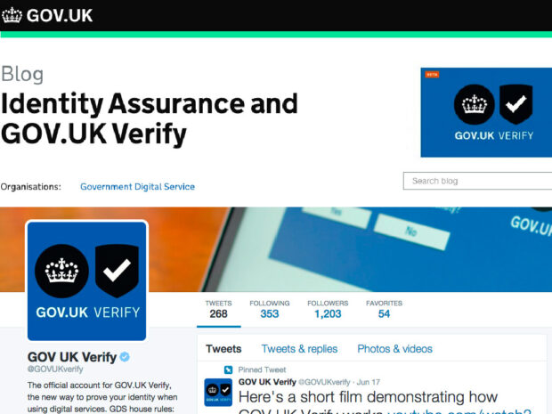 Collage image consisting of an GOV.UK Verify website image on top and @GOVUKVerify twitter at the bottom