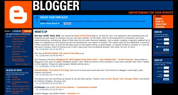 Screenshot of bloger.com with a line that says 'amphetamines for your website'