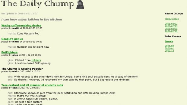 Screenshot of the daily chump